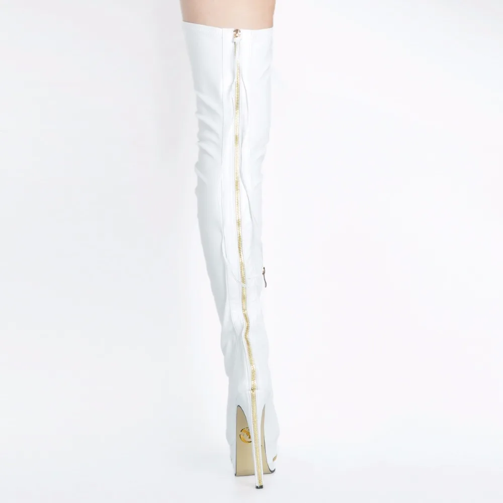 Женские сапоги выше колена на платформе черные или белые с круглым носком тонком