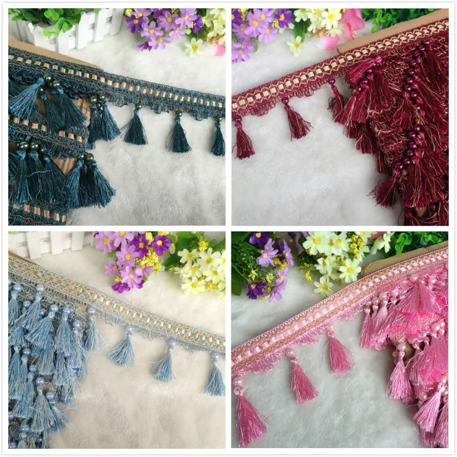 12 ярдов/партия кружевная бахрома с жемчугом | Дом и сад