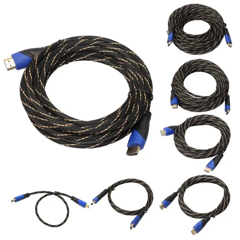 Плетеный HDMI совместимый кабель видеокабели с позолоченным покрытием V1.4 AV HD 3D для
