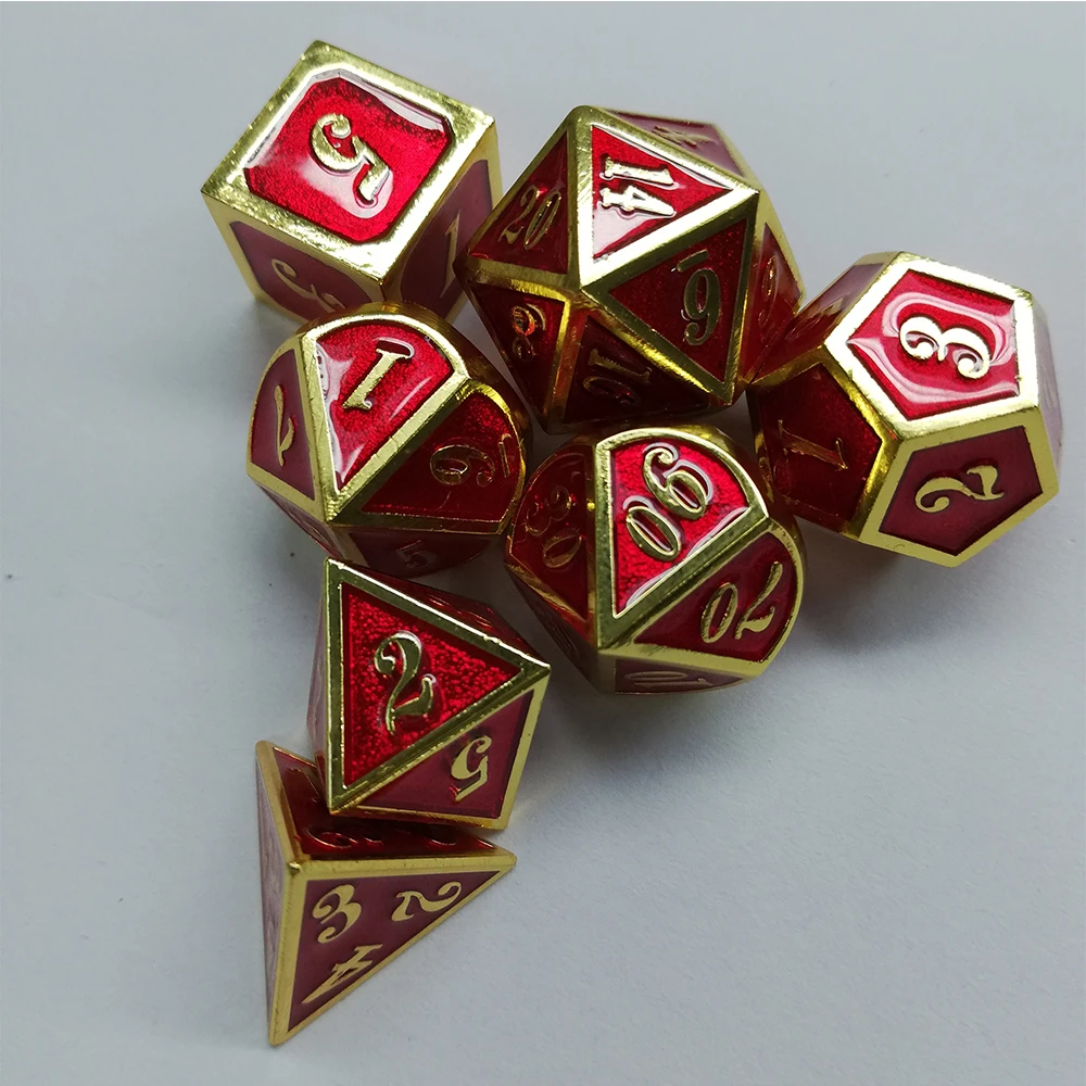 Завод Dnd набор металлических игральных костей Rpg многогранные Подземелья и Драконы цифровые красные кубики настольные игры цинковый сплав D20 6 10 8 12