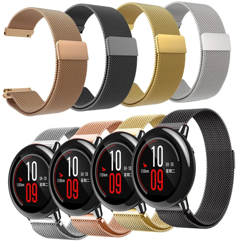 22 мм металлический ремешок из нержавеющей стали для Xiaomi Huami Amazfit часы браслет Миланская петля магнитные ремни для Amazfit Pace Stratos 2