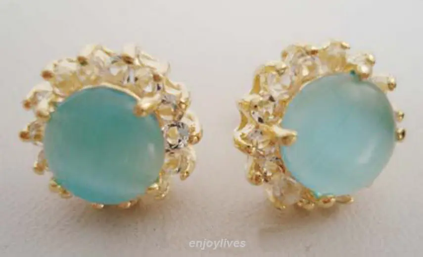 

Hot selling> Hot sale new Style >>>>Sky-blue Opal Yellow Plated Crystal Stud Earrings -Bride jewelry free shipping