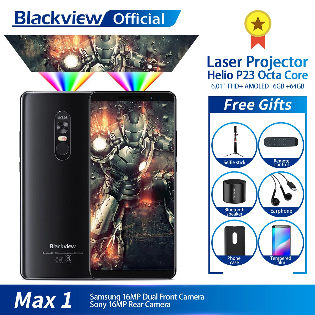 Blackview MAX 1 проектор для мобильного телефона AMOLED 4680 мАч Android 8,1 Мини проектор передвижной дома ТЕАТР 6 ГБ+ 64 смартфон