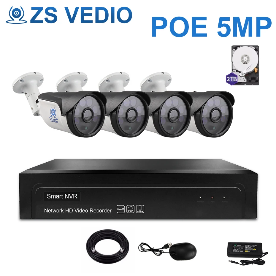 ZSVEDIO 4ch 5.0MP POE Комплект H.265 + система видеонаблюдения NVR ip камера Водонепроницаемая