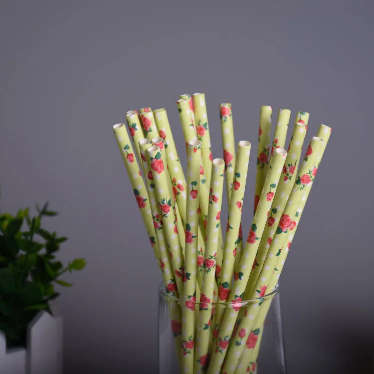 25 шт./партия зеленая винтажная Ретро бумага в цветочках соломинки биоразрушаемые
