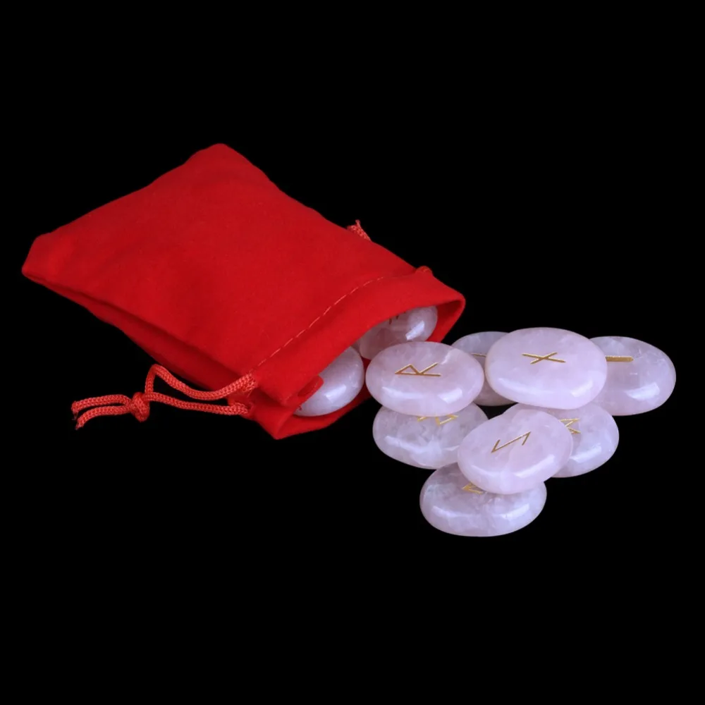 Натуральные руны камни гравировка надпись кристалл набор Wiccan языческий розовый