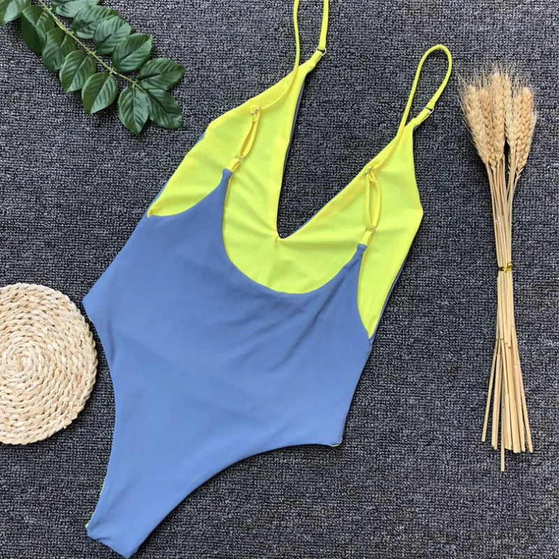 2018 Women Swimwear One Piece Bathing Suit Solid Reversible Bodysuit Cut Out Beachwear Strappy Monokini Swimsuit Maillot De Bain | Спорт и