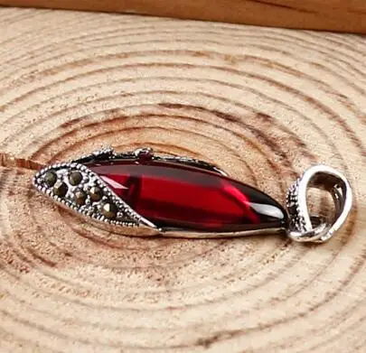 garnet pendant FNJ 925 Серебряный кулон марказит натуральный зеленый камень чистый S925 Solid Тайский серебряные подвески для Для женщин ювелирных изделий - Окраска металла: garnet pendant