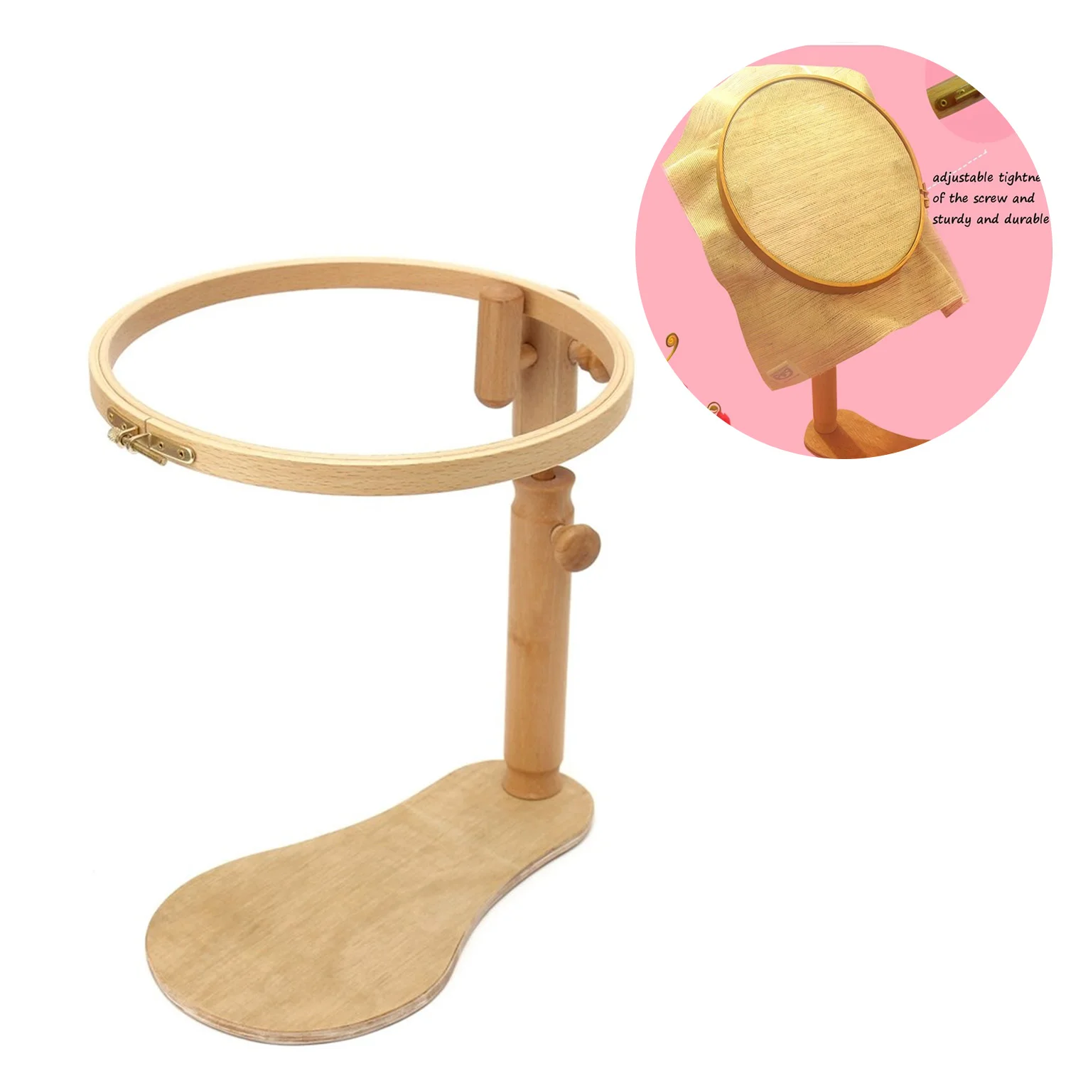 

Portable Adjustable Round Wooden Cross Stitch Embroidery Hoop Ring Rack Frame Desktop Stand Handmade Craft Sewing Tools 21cm