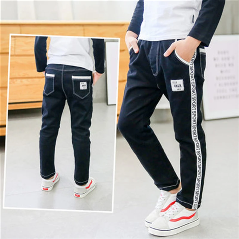 Весна 2019 детские джинсы для мальчиков однотонные тонкие маленьких длинные брюки