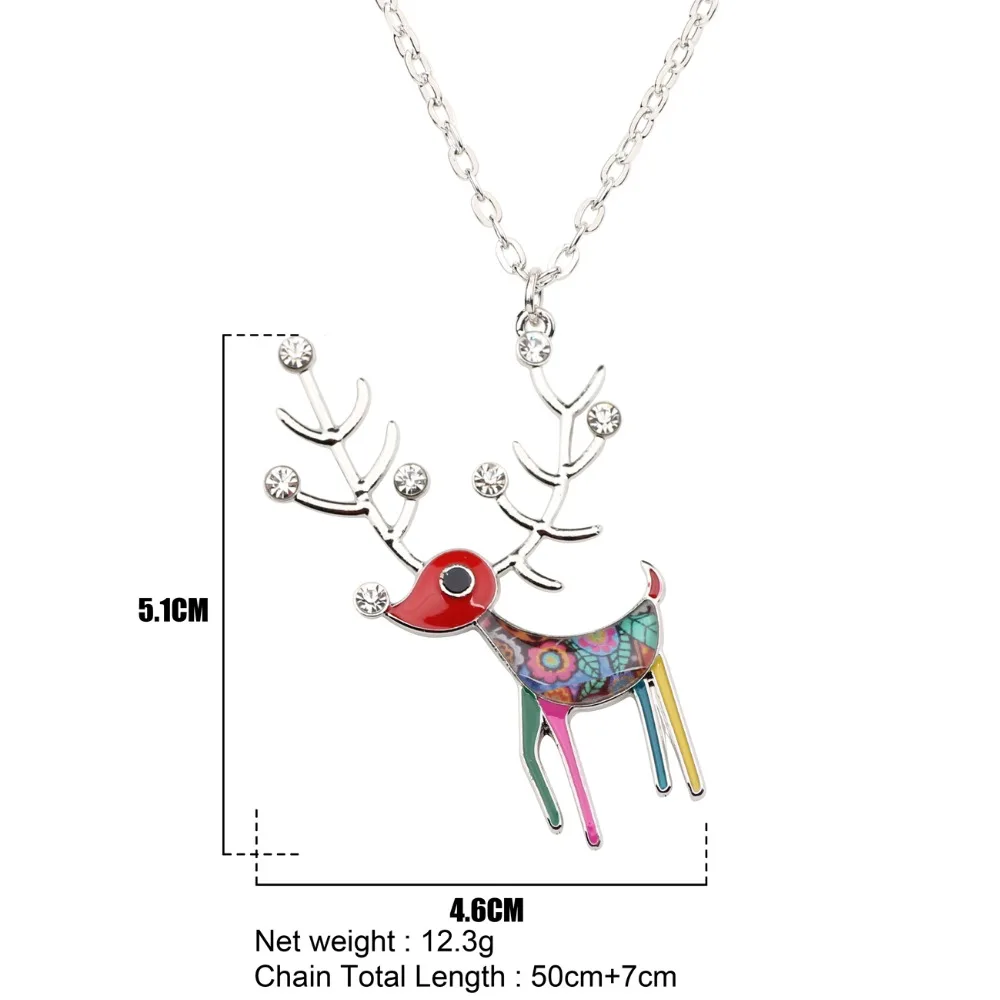 Bonsny Statement Alloy Enamel Deer Elk Necklace Chain Pendant Choker Elegant Animal Jewelry For Women Girls Gift Party Wholesale | Украшения