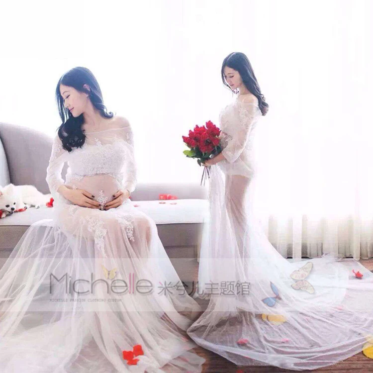 New pregnant women Maternity Photography Props Long Dress Pregnancy noble Fashion costume Personal photo Fancy clothing