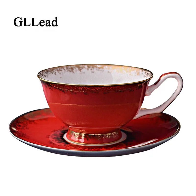 

GLLead European Bone China Porcelain Gold Ceramic Coffee Cup And Saucer Set Afternoon Leisure Teacup Home Breakfast Tea Cups