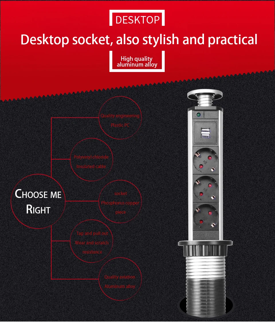 CXFG PULL socket POP UP 3 power Socket 2 USB Outlet зарядный порт Настольный 16A розетки Скрытая кухонная столешница EU Plug