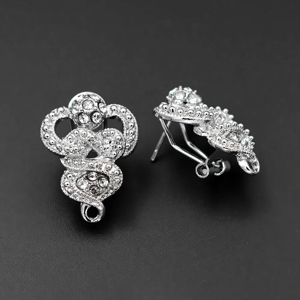Clip Earring Post with Loop Connectors Paved CZ Hollow Dubai Ghana African Women Wedding Earrings Findings DIY Jewelry Making | Украшения и
