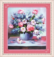 3d ribbon embroidery accessories diy cross stitch broderie flower printed cloth canvas painting wall pictures for living room