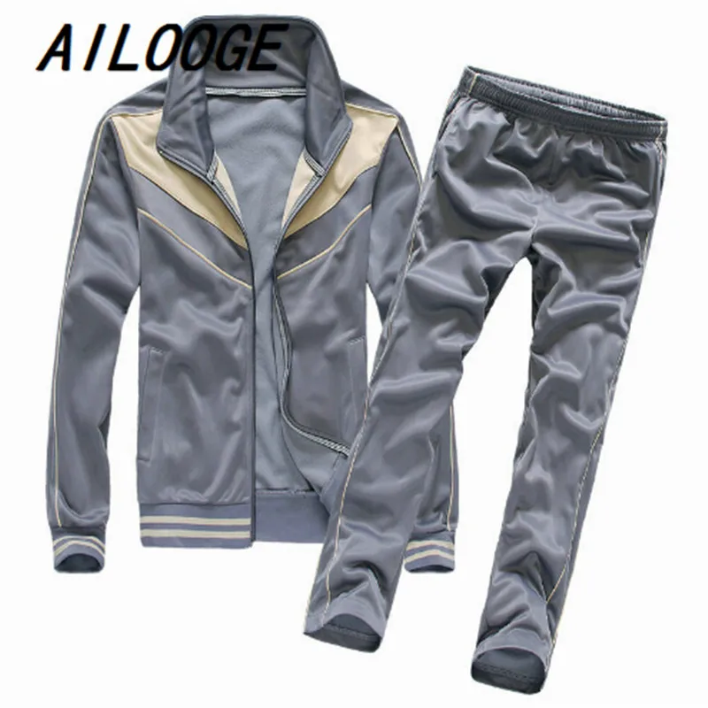 AILOOGE 2017 New Style Spring/Autumn Mens Tracksuit Set Casual Solid Men's Leisure Men Jacket+Pants 3 Colors FREE SHIPPING | Мужская