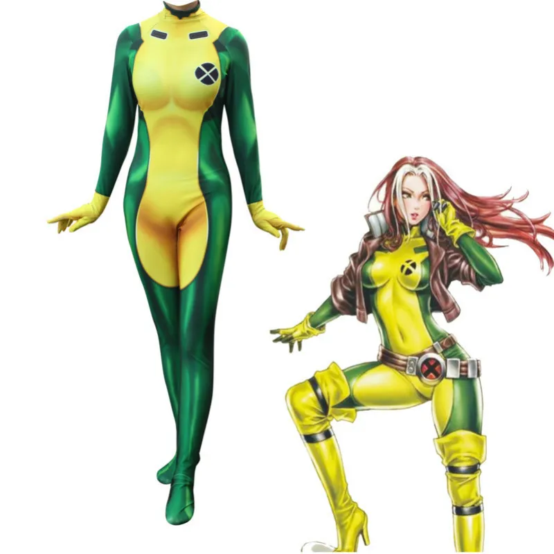 X-Men Rogue Косплей Костюм лайкра спандекс сексуальный костюм зентай Хэллоуин Xmen