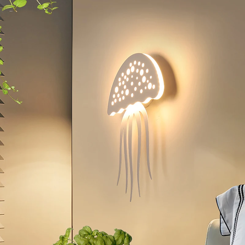 

Modern minimalist wrought iron acrylic LED corridor aisle porch study bedroom jellyfish wall lamp bedside lamps