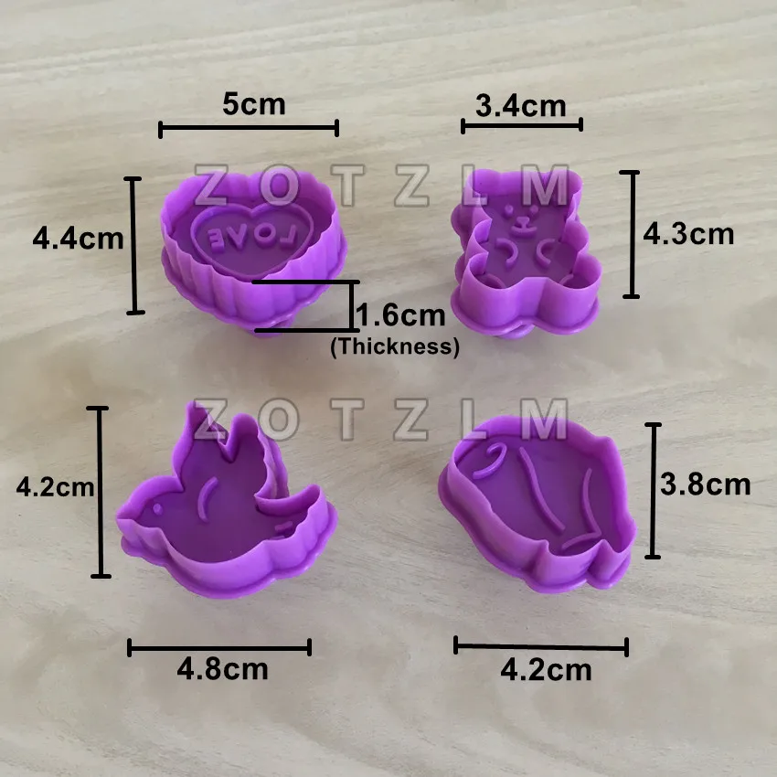 4 шт./компл. серии Love Пластик формочки для печенья 3D с рисунком Мишки и сердца