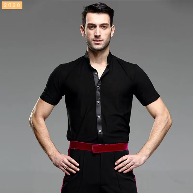 Мужские рубашки для латинских танцев с коротким рукавом и пуговицами топ бальных