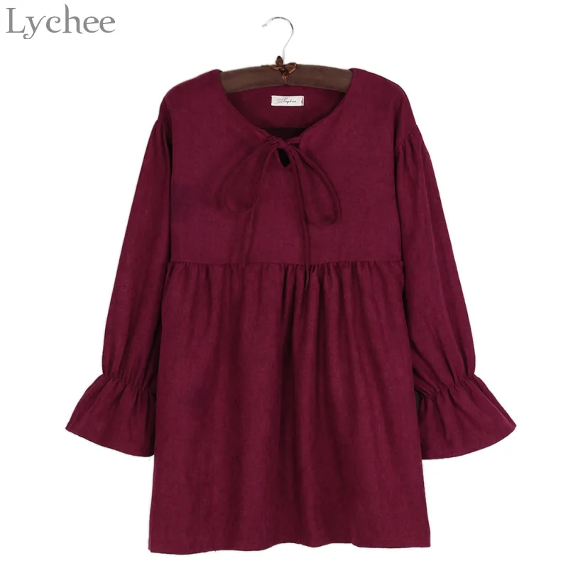 Женское вельветовое платье с рукавами фонариками на завязках|mori girl|women dress lacedress