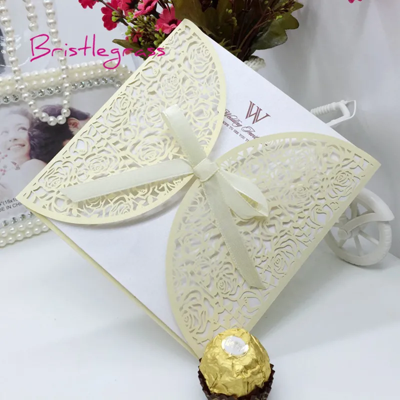 BRISTLEGRASS 1 Set Sample Laser Cut Ribbon Bowtie Rose Flower Party Wedding Invitation Engagement Event Invite Card Personalised | Дом и сад
