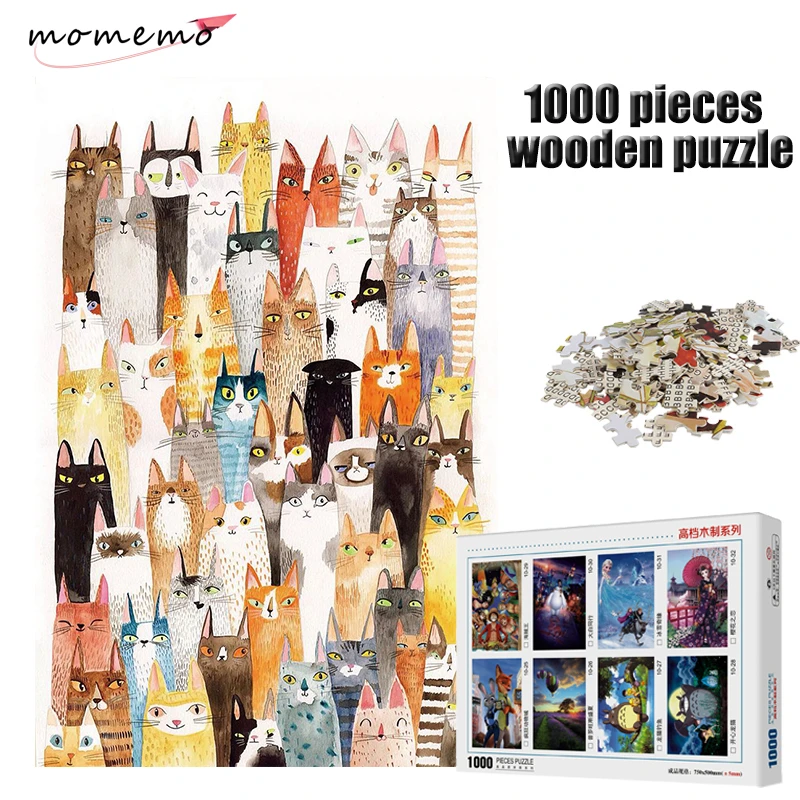 MOMEMO кошки головоломки мультфильм Пазл 1000 штук деревянные головоломки для взрослых развлекательные Пазлы детские развивающие игрушки