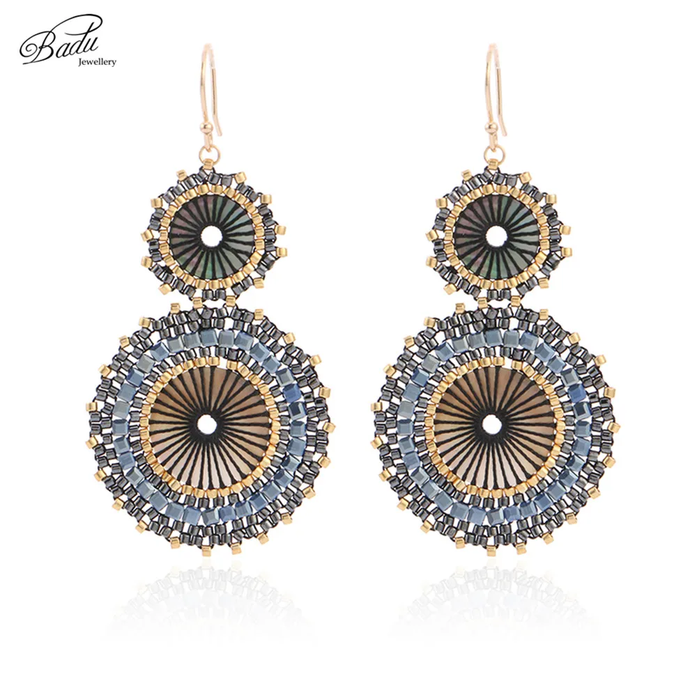 

Badu Women Vintage Earring Double Round Japanese Seed Beads Crochet Dangle Earrings Christmas Jewelry Gift Wholesale