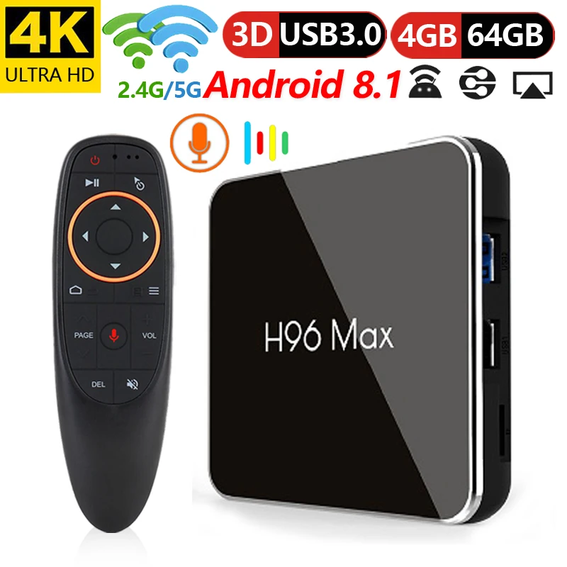 Android 8,1 tv Box H96 Max X2 4 ГБ/64 Гб S905X2 Q-Core 2,4g/5,8g WiFi 100m LAN VP9 H.265 HDR10 4 k USB 3,0 Smart медиаплеер