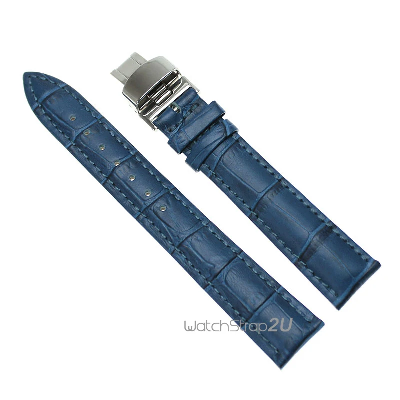 Серебряный ремешок с пряжкой-бабочкой из крокодиловой кожи 12 мм 14 16 18 20 22 24 |