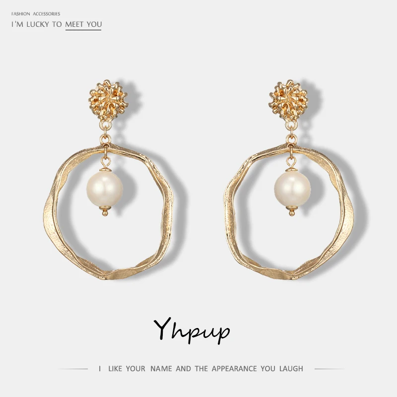 Женские круглые серьги Yhpup золотистые с имитацией жемчуга подарок на 2019|earrings