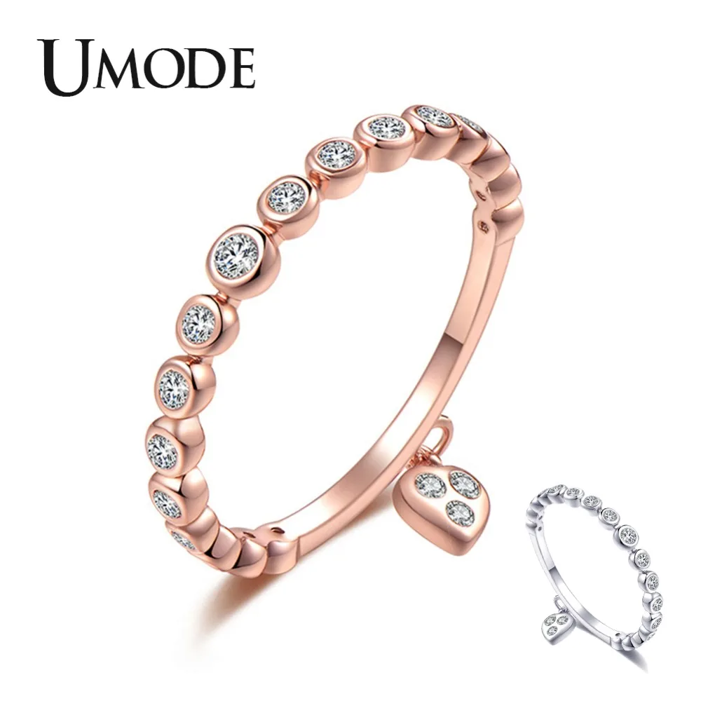 Кольцо UMODE женское круглое розовое и белое с фианитом Золотой шарм в форме сердца