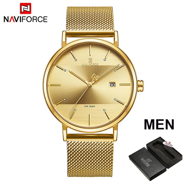 GG-MEN BOX Couple watch NAVIFORCE Men Casual Dress Luxury Women Quartz Wristwatch Clock For Male Female waterproof Sport Lovers Watch - Цвет: GG-MEN BOX