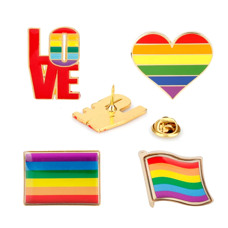 Women Men Lapel pin Brooch Rainbow Love Heart Brooches gay pride LGBT enamel Jewelry broche | Украшения и аксессуары