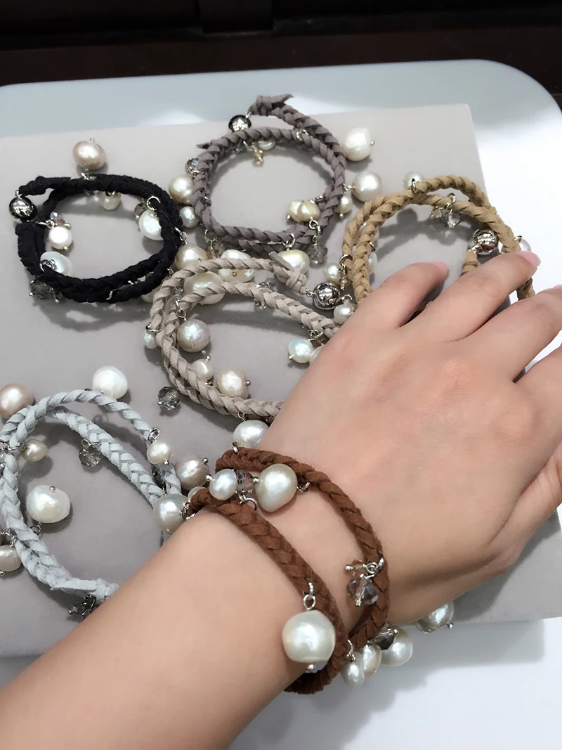 Браслет из натурального пресноводного жемчуга в стиле барокко черный коричневый