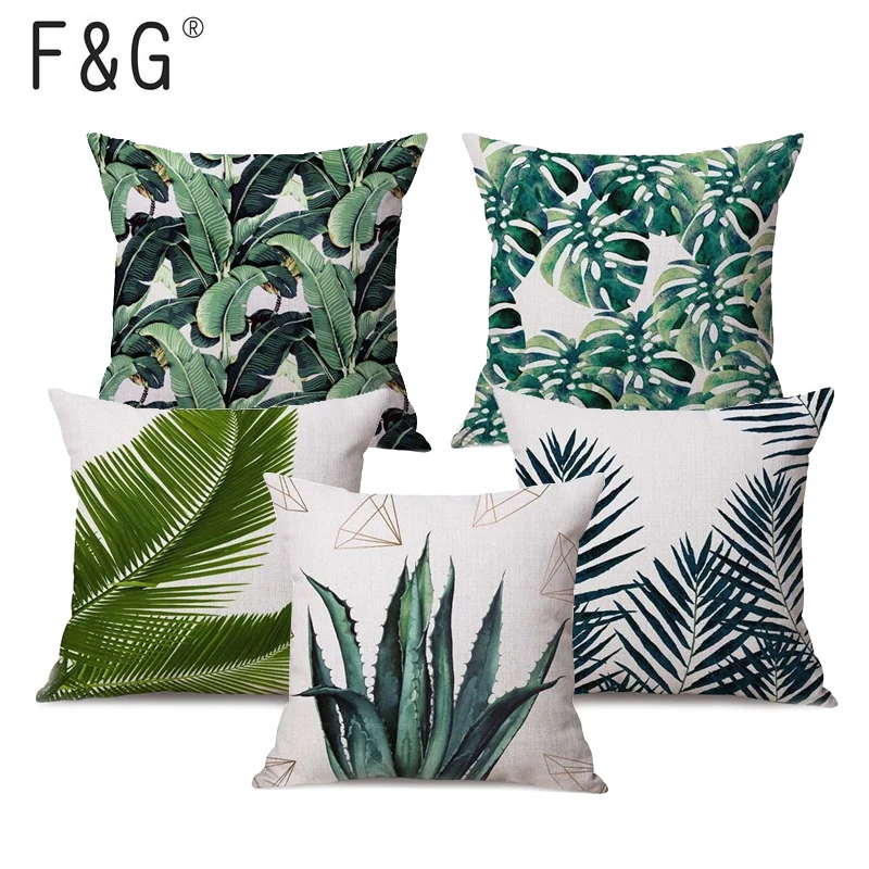 

45X45CM Linen Tropical Plant leaf Throw Pillow Case Sofa Car Cushion Cover Household Bedroom Decorative Home Love Letter