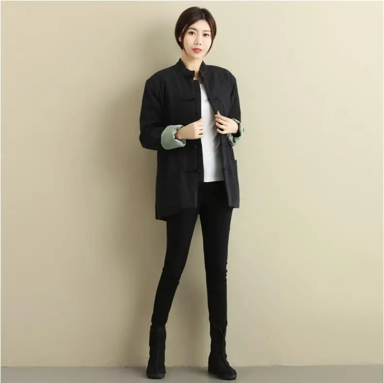 Двубортное кашемировое пальто в китайском стиле унисекс короткая верхняя одежда