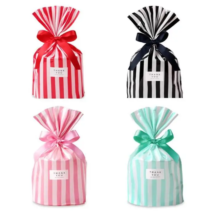 50Pcs Candy Bags Cute Striped Plastic Bag Wedding Birthday Cookie Candy Gift Packaging Bags Party Favors