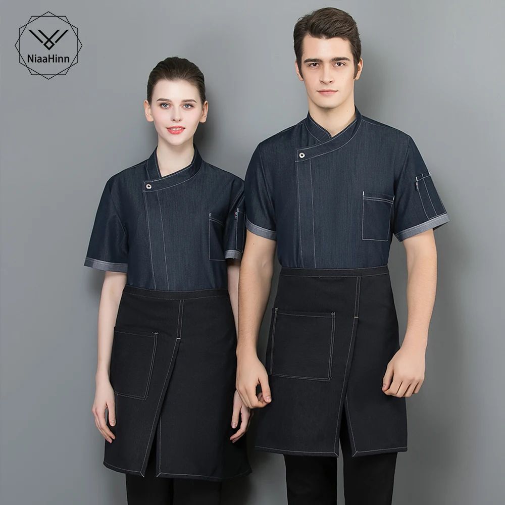 Оптовая продажа Синяя Униформа для шеф-повара в стиле унисекс поварская одежда с