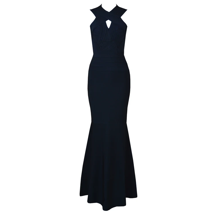 Женское вечернее платье на выпускной черное облегающее длинное с перекрестной