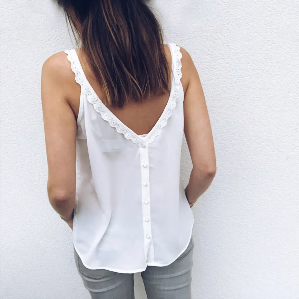 Сексуальные Женщины Девушки Твердые v образным вырезом кнопки шифон случайные