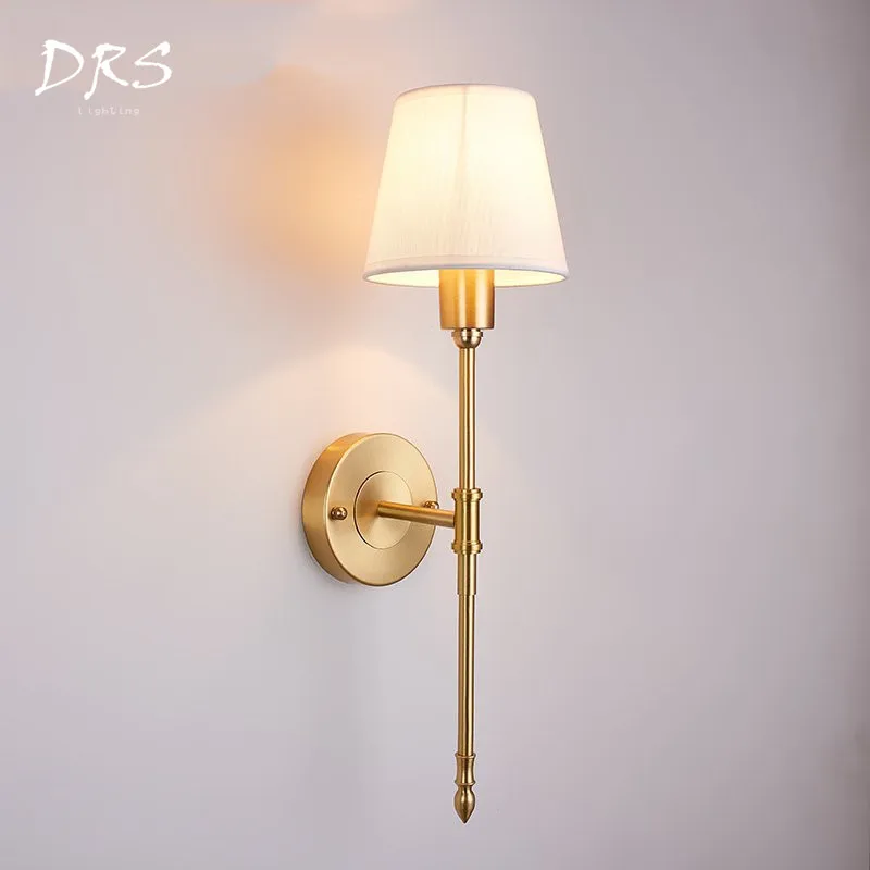 Европейская ретро-светильник однотонная медная светодиодная настенная лампа