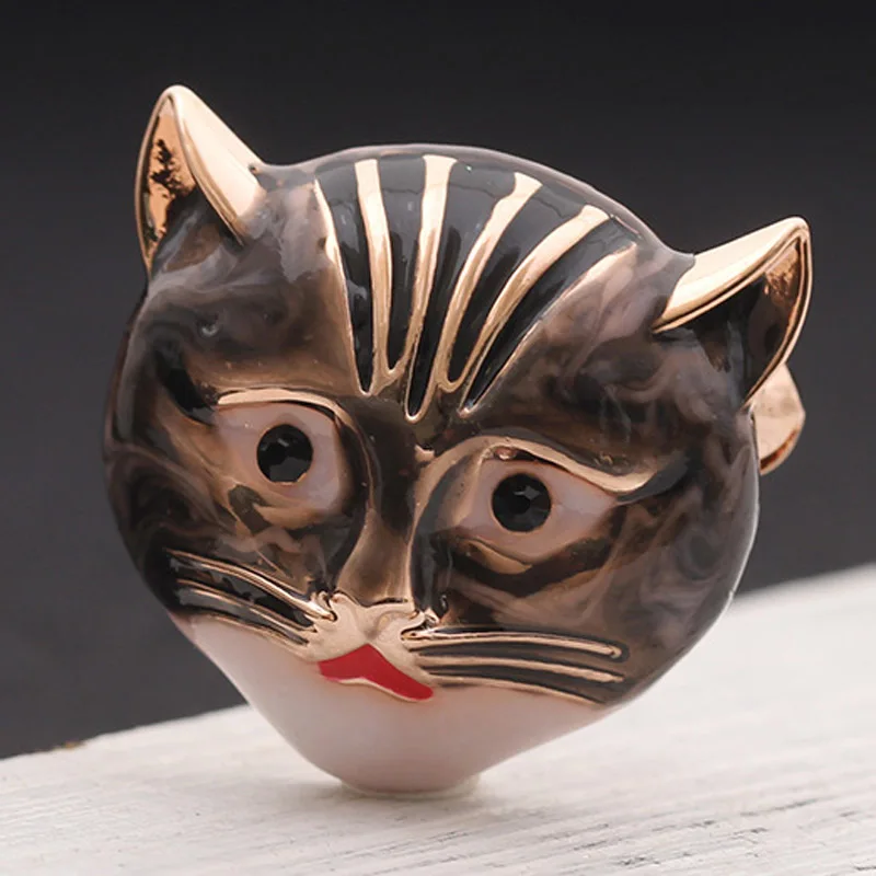 Женская эмалированная брошь с изображением кота головы животного модная