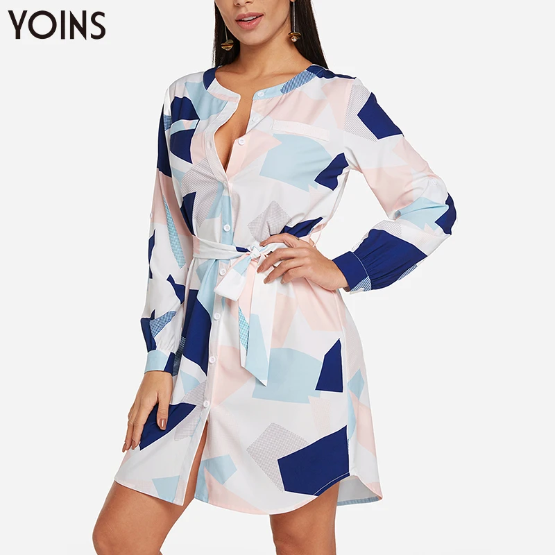 YOINS/2019 осенне зимнее женское платье рубашка винтажное белое с галстуком бабочкой