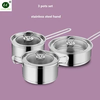 free shipping casserole anti hot pots set 2l 4 l 2 5l pans cooking pot steak frypan stainless steel 24cm20cm16cm