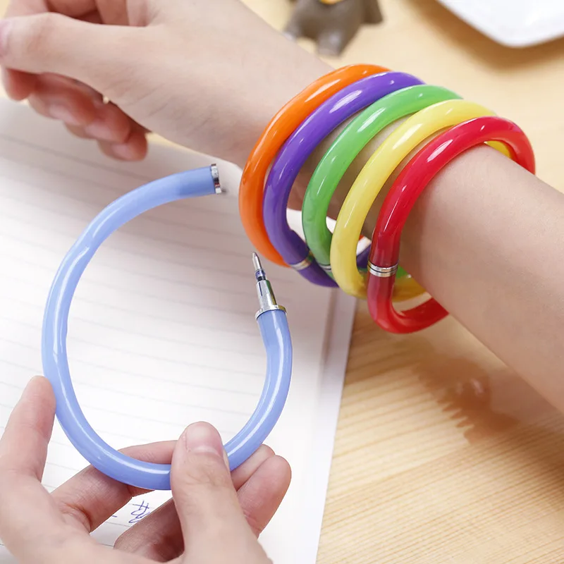 

50pcs/set cartoon stationery lovely bracelet ball pen Bending ballpoint pen Creative gifts advertisement plastic bracelet pen