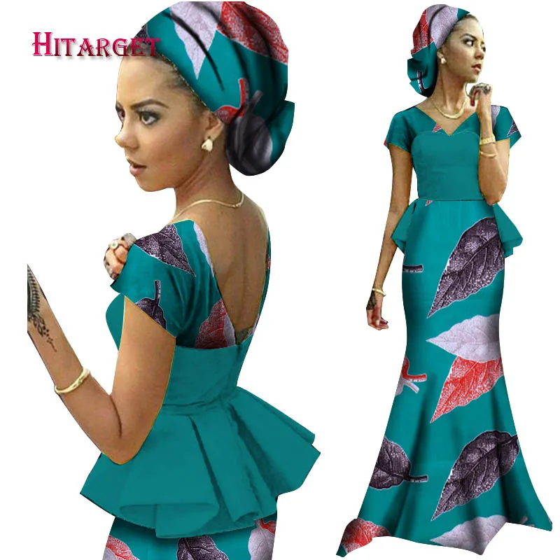 Африканские платья для женщин Vestidos Kanga одежда африканская Дашики восковая печать сращивание драпированные платья с аксессуарами одежда WY1240 - Цвет: 12