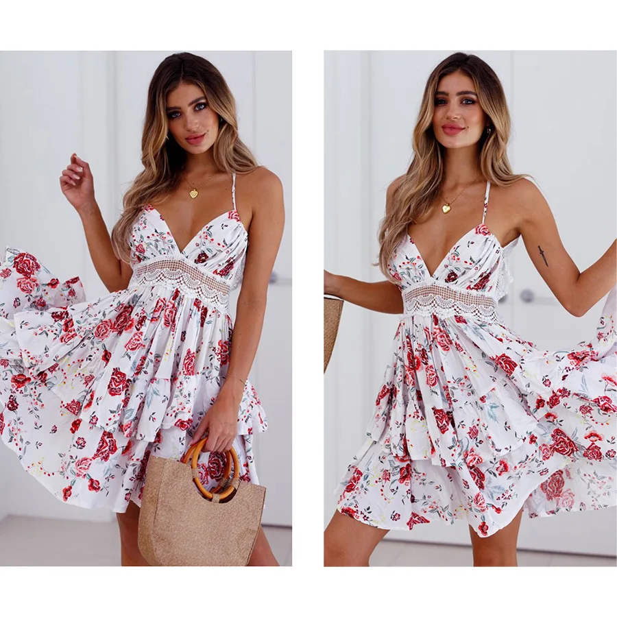 Платье с принтом вязаный крючком веревками на талии кружевное платье vestido estampado com