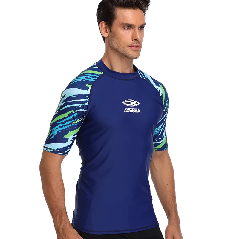 AXESEA мужской короткий рукав Рашгард купальник Быстросохнущий УФ Лоскутная